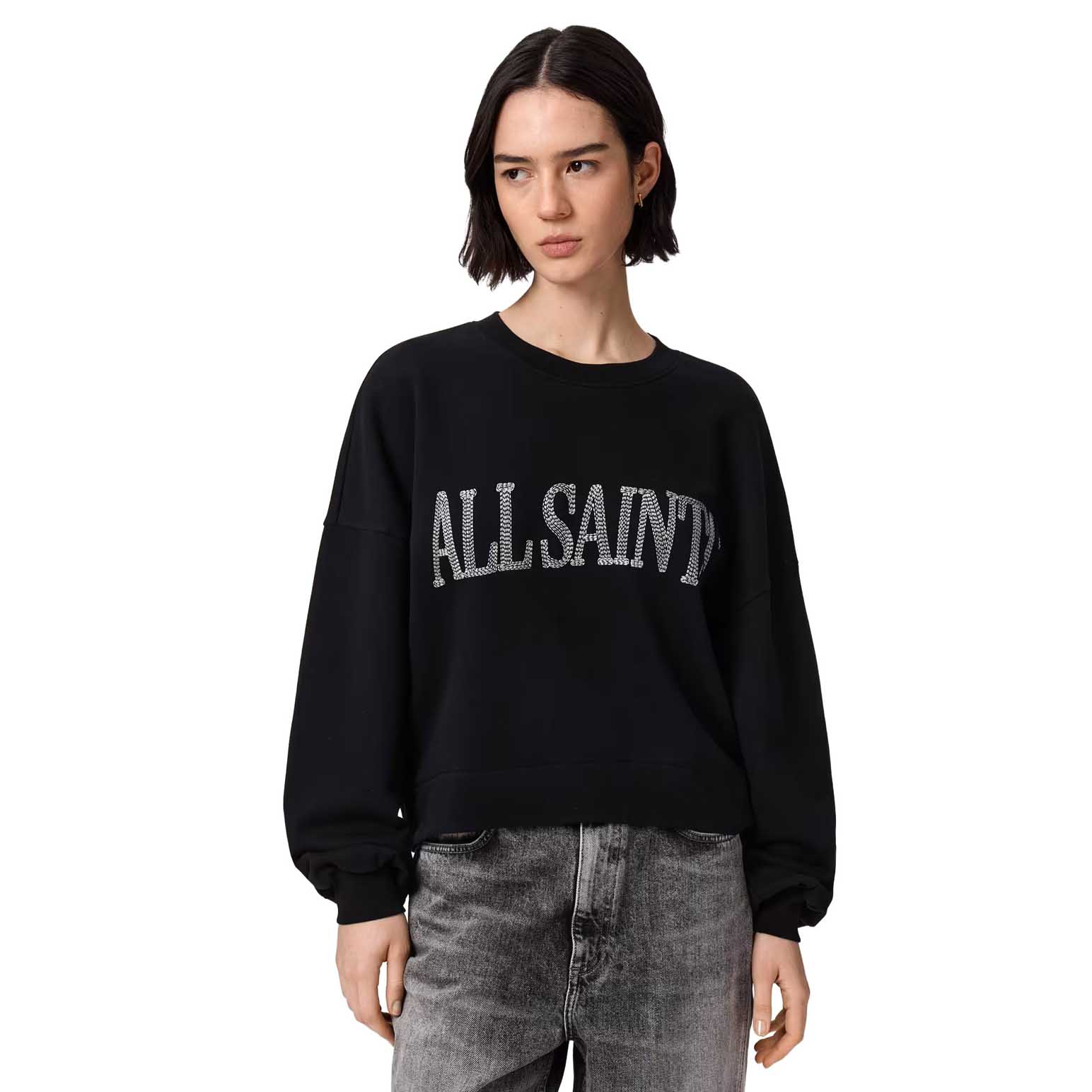 AllSaints Dash Lila Oversized Embroidered Sweatshirt